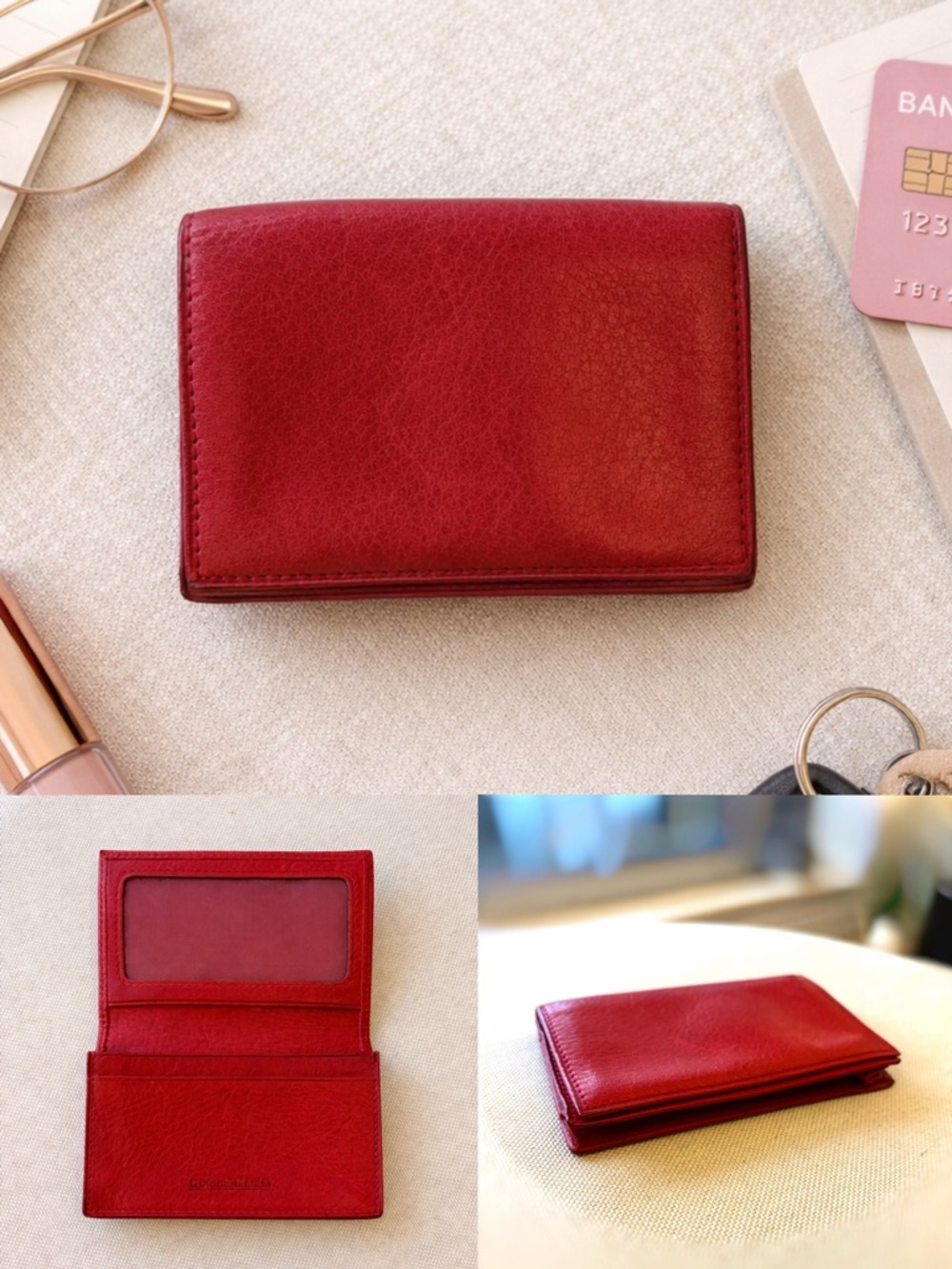 Osgoode Marley Red Leather Card Holder Wallet Slim ID